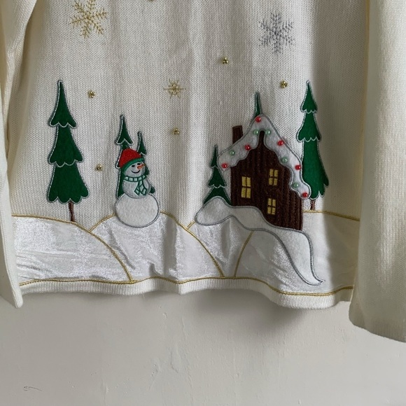 White Ugly Snowman & Gingerbread House Christmas Knit Sweater - Picture 3 of 8